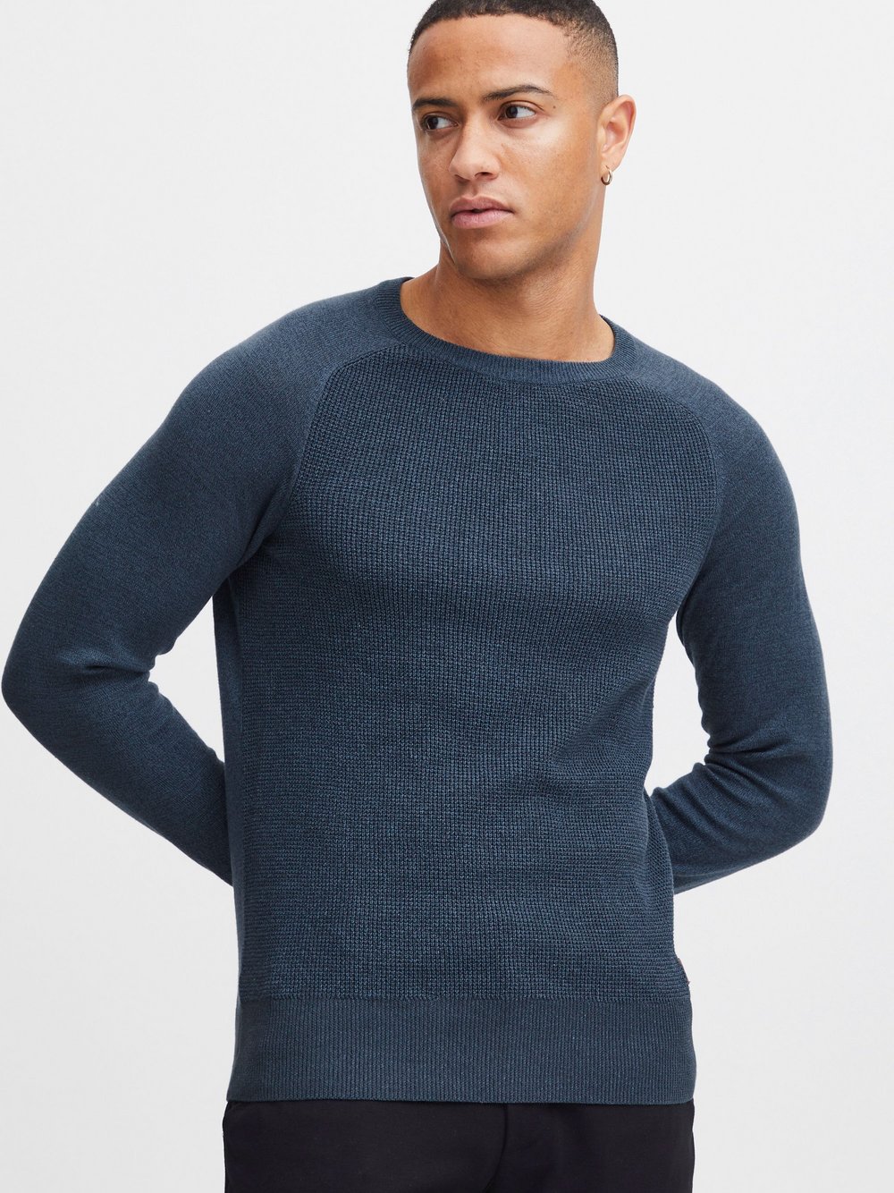 BLEND Rundhalspullover Herren Baumwolle blau gemustert, S