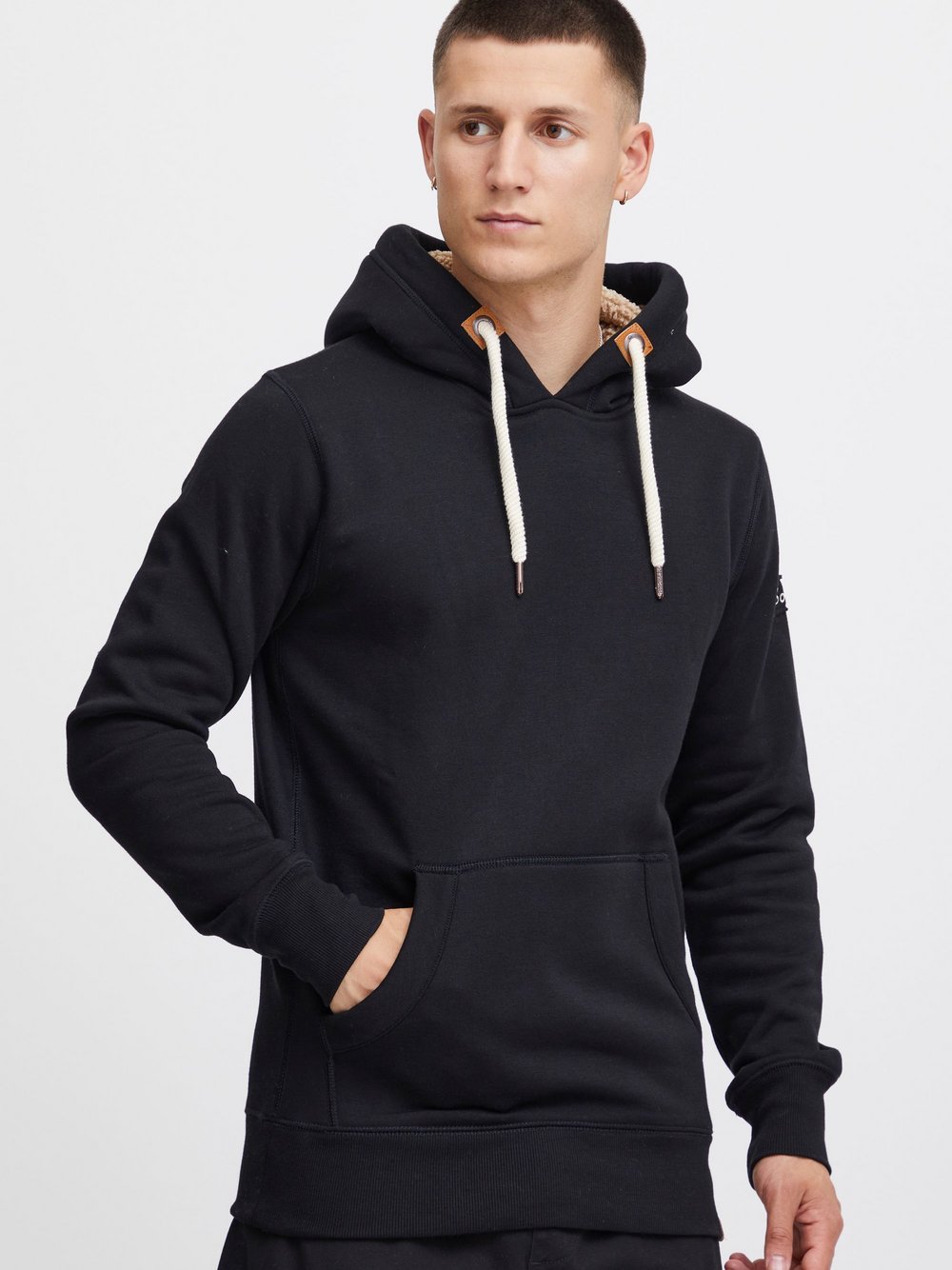 Solid Hoodie Herren Baumwolle schwarz, L