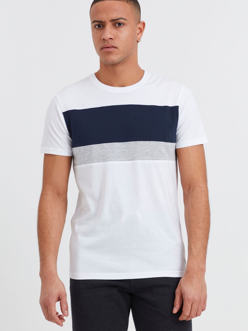 Thumbnail - Solid Rundhalsshirt Herren Baumwolle weiß gestreift, XXL