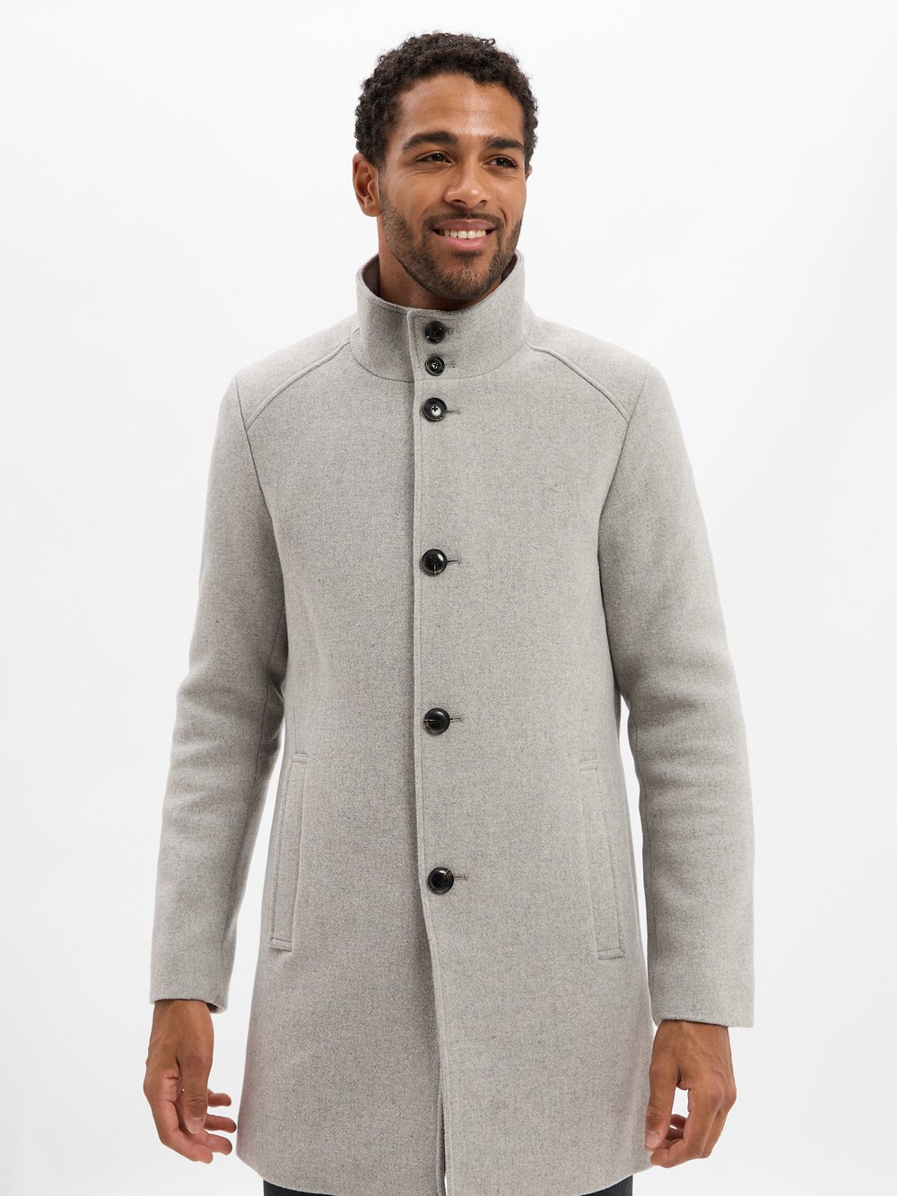 Finshley & Harding Mantel mit Wollanteil Herren Wolle grau meliert, 60