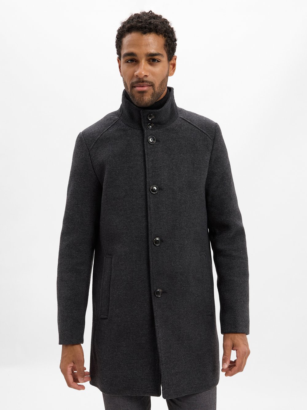 Finshley & Harding Mantel mit Wollanteil Herren Wolle grau gemustert, 50