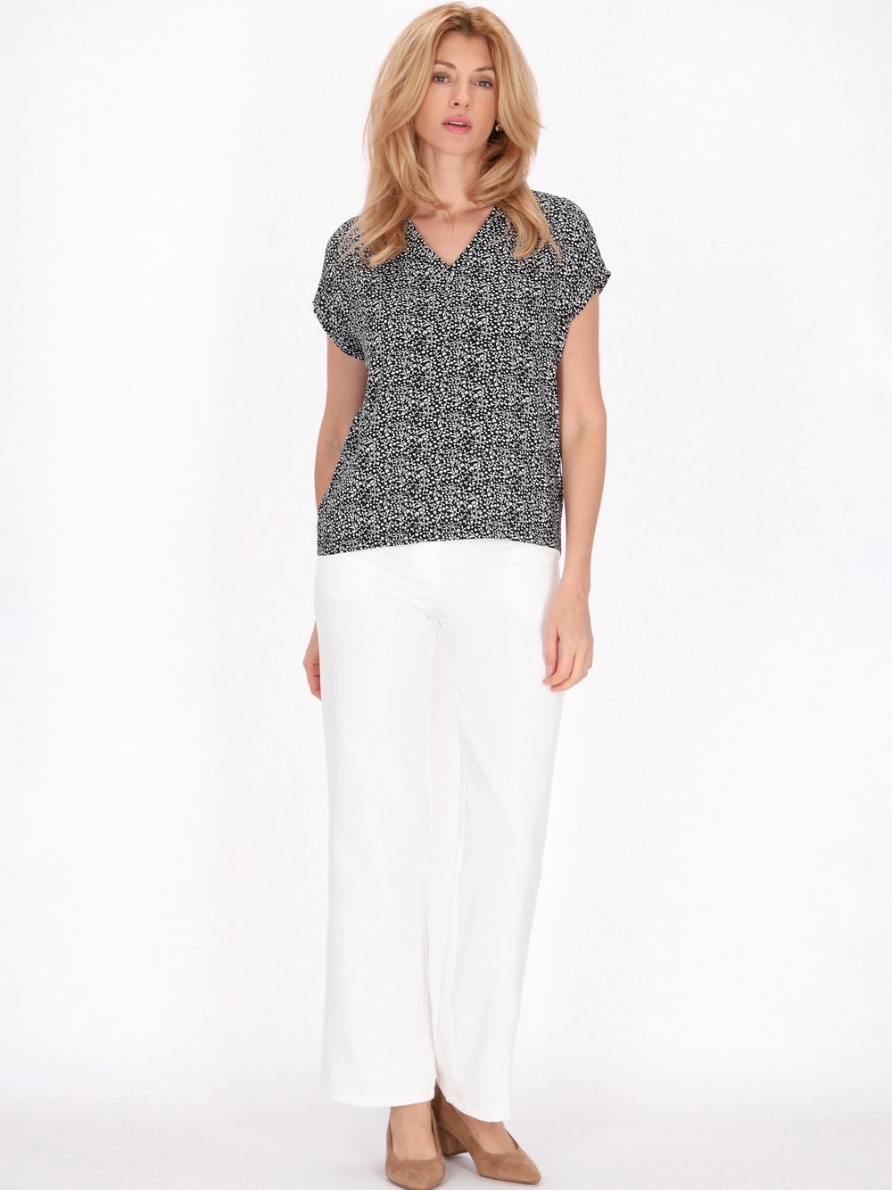 Usha Bluse Damen Viskose schwarz bedruckt, XXL