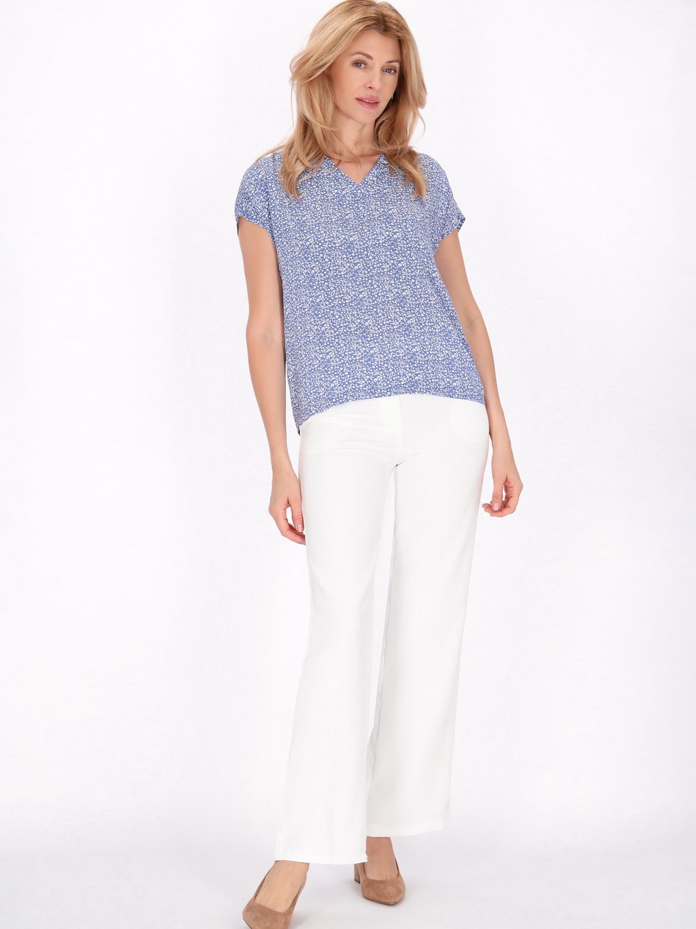 Usha Bluse Damen Viskose blau bedruckt, L