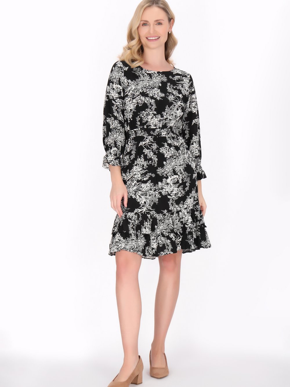 Thumbnail - Usha Kleid Damen Viskose schwarz bedruckt, XL