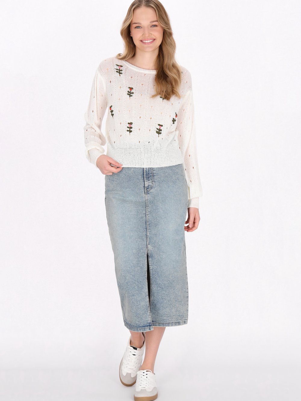 Thumbnail - MyMo Pullover Damen weiß gemustert, M/L