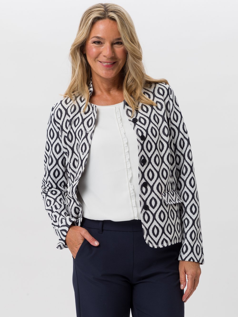 Frank Walder Blazer Damen blau gemustert, 52