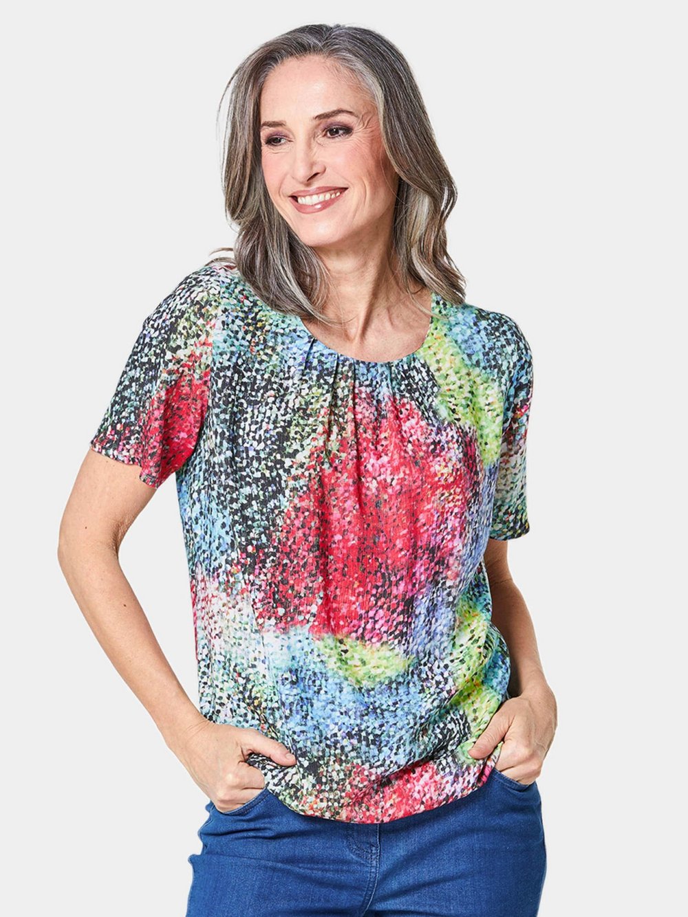 Goldner Druckbluse Damen Viskose mehrfarbig bedruckt, 40