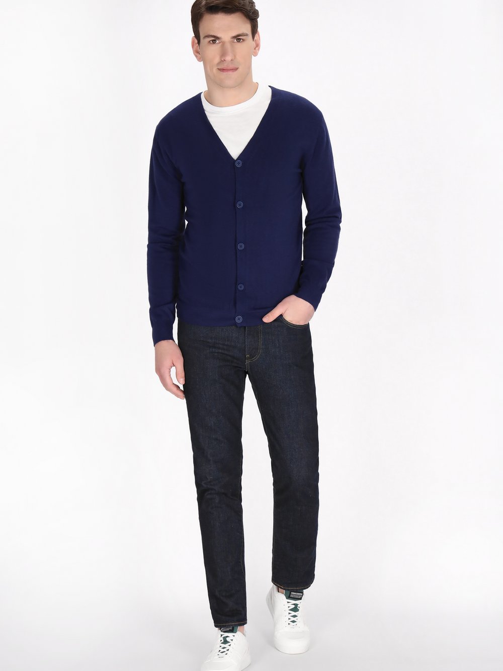 Mo Strickjacke Herren Viskose blau, M