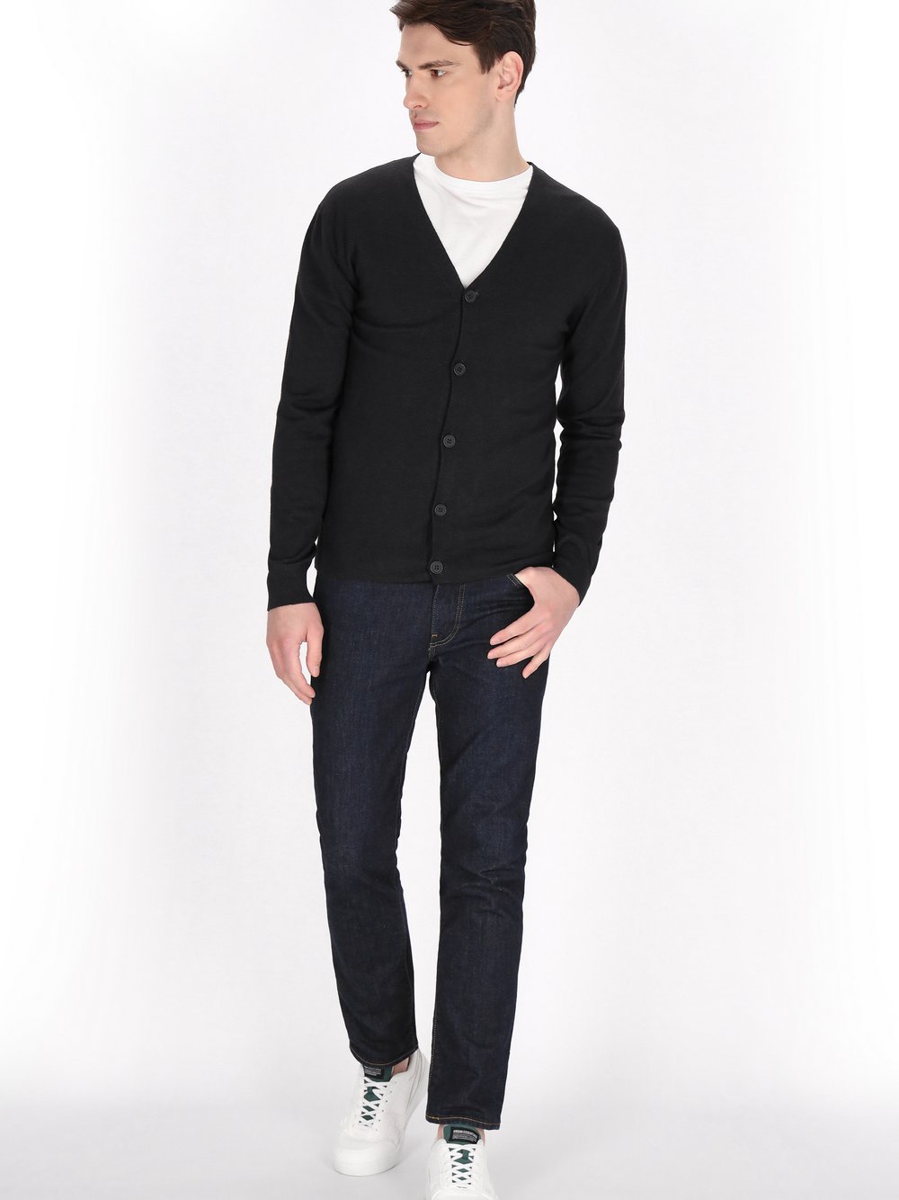 Mo Strickjacke Herren Viskose blau, L