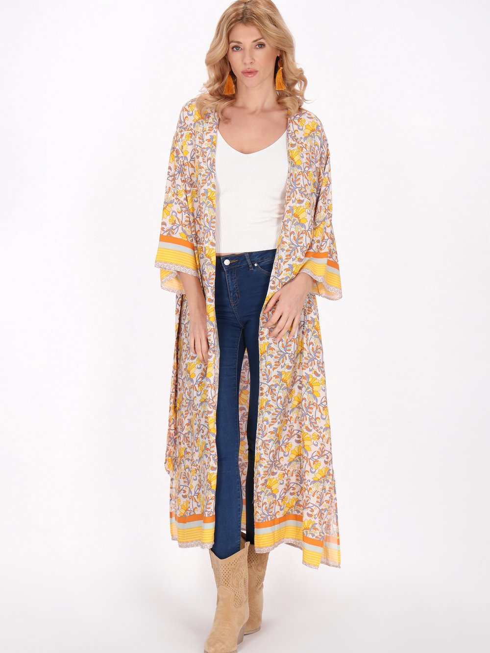 Usha Kimono Damen Viskose mehrfarbig bedruckt, L