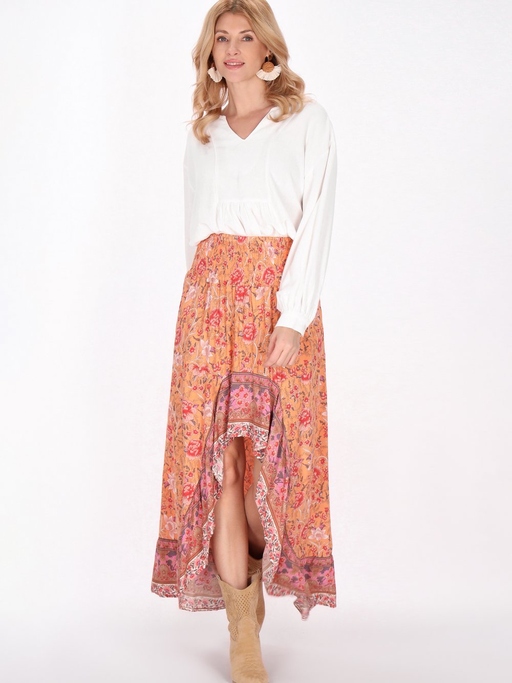 Thumbnail - Usha Rock Damen Viskose orange bedruckt, L