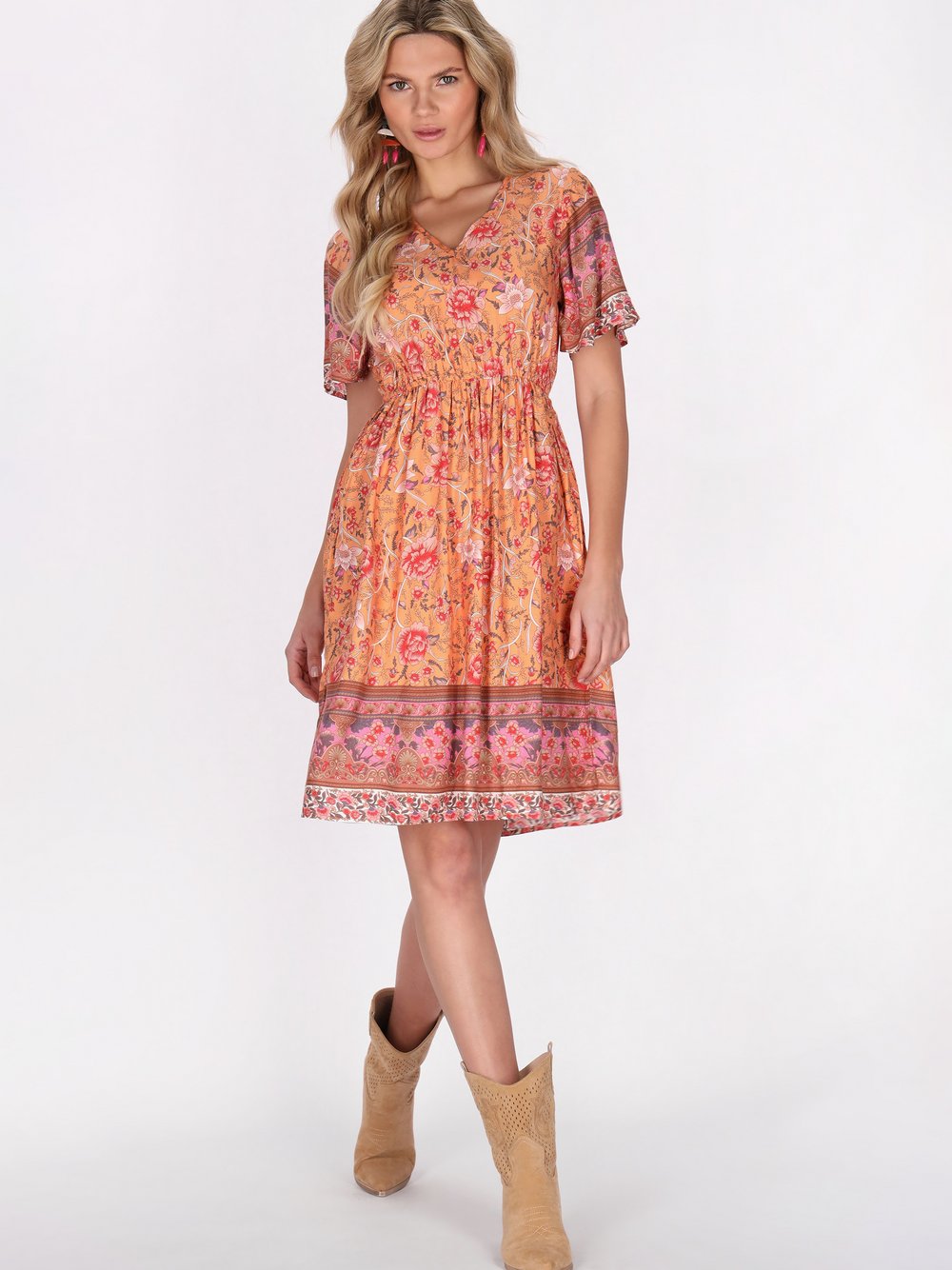 Thumbnail - Usha Kleid Damen Viskose orange bedruckt, M