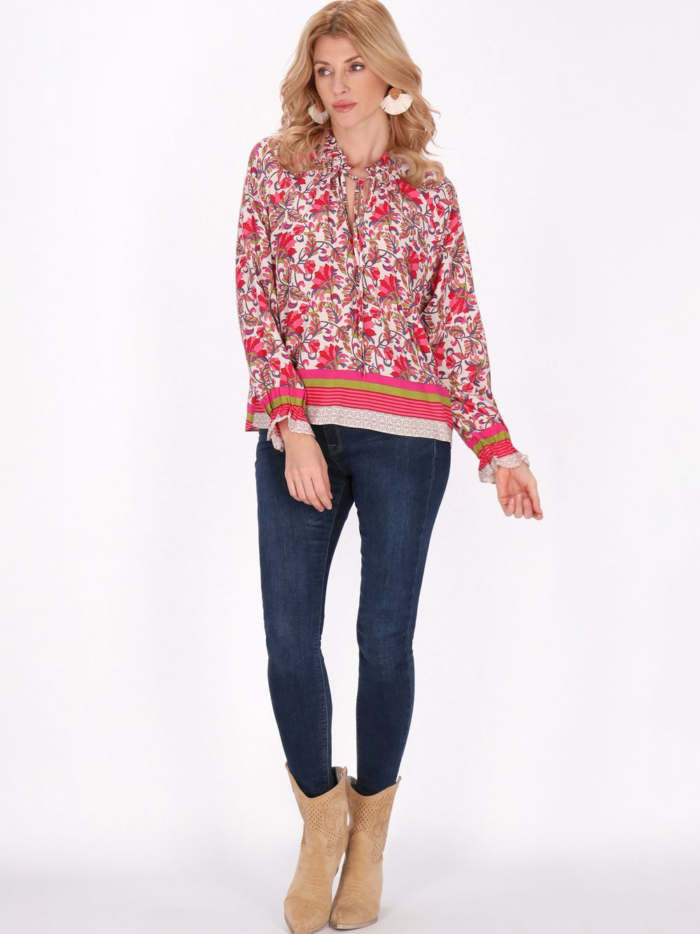 Usha Bluse Damen Viskose mehrfarbig bedruckt, L