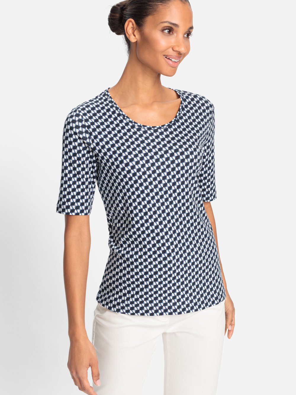 Thumbnail - Olsen Shirt Damen Baumwolle blau bedruckt, 48