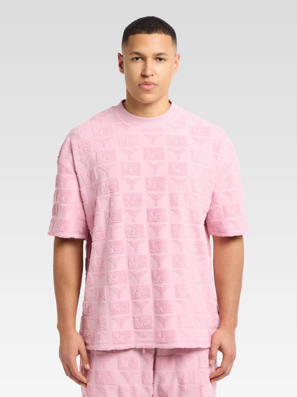 Carlo Colucci T-Shirt  Herren Baumwolle rosa kariert, S