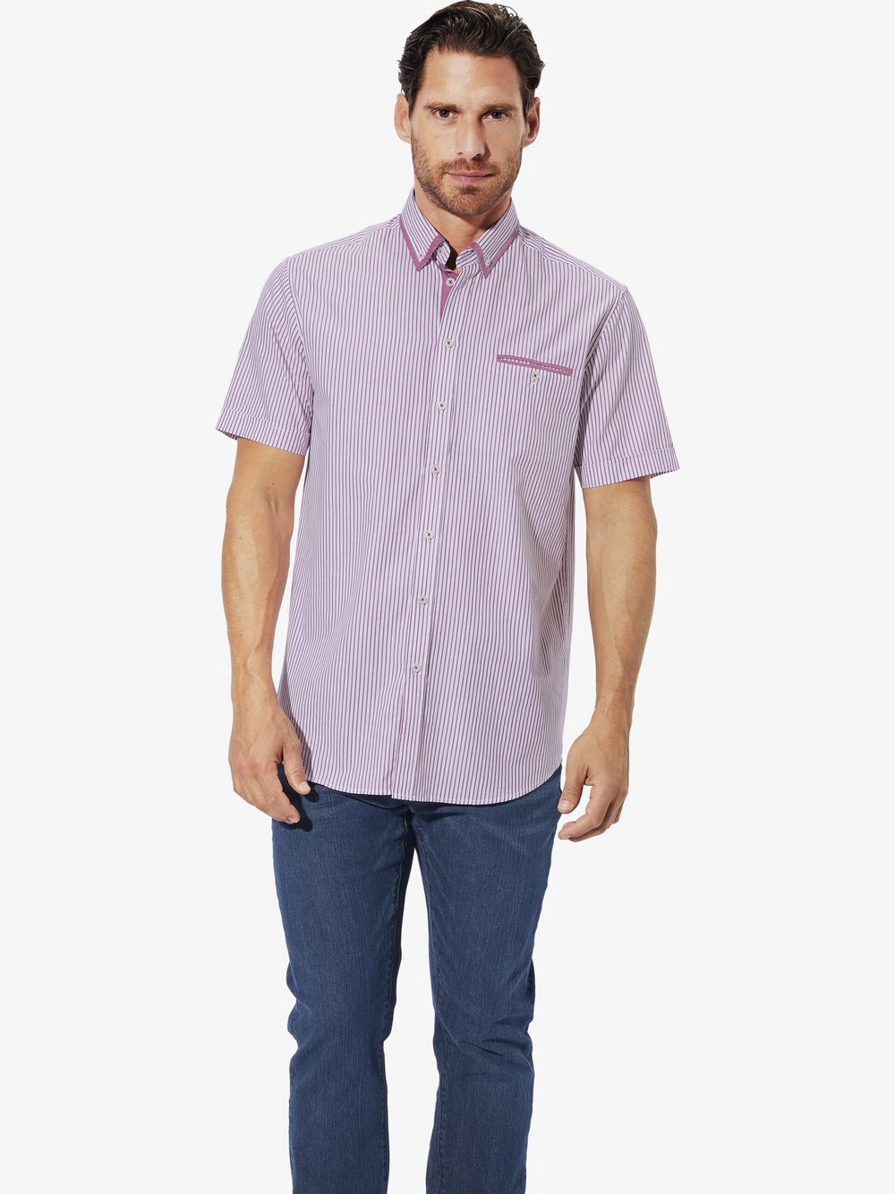 Thumbnail - BABISTA Kurzarmhemd Herren Regular Fit Baumwolle rot gestreift, M