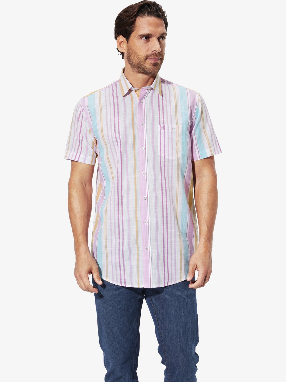 Thumbnail - BABISTA Kurzarmhemd Herren Regular Fit Baumwolle rosa gestreift, L