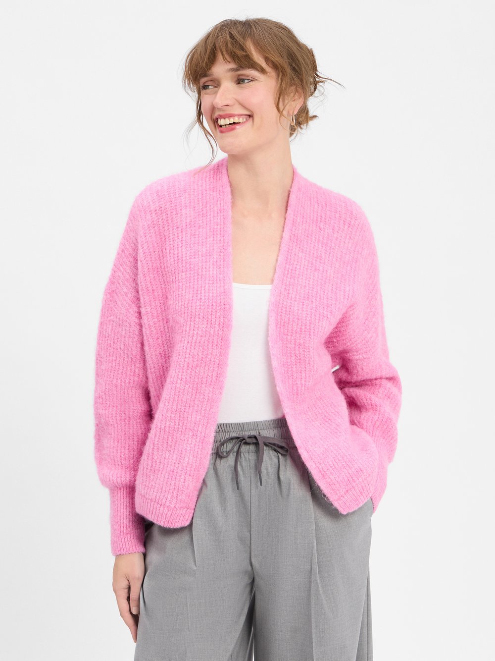 american vintage Strickhülle mit Alpaka-Anteil Damen Grobstrick rosa meliert, M/L
