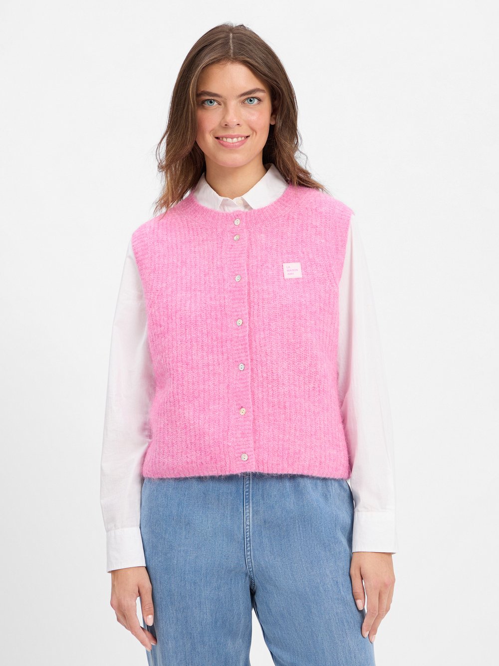 american vintage Strickweste Damen Wolle rosa, M