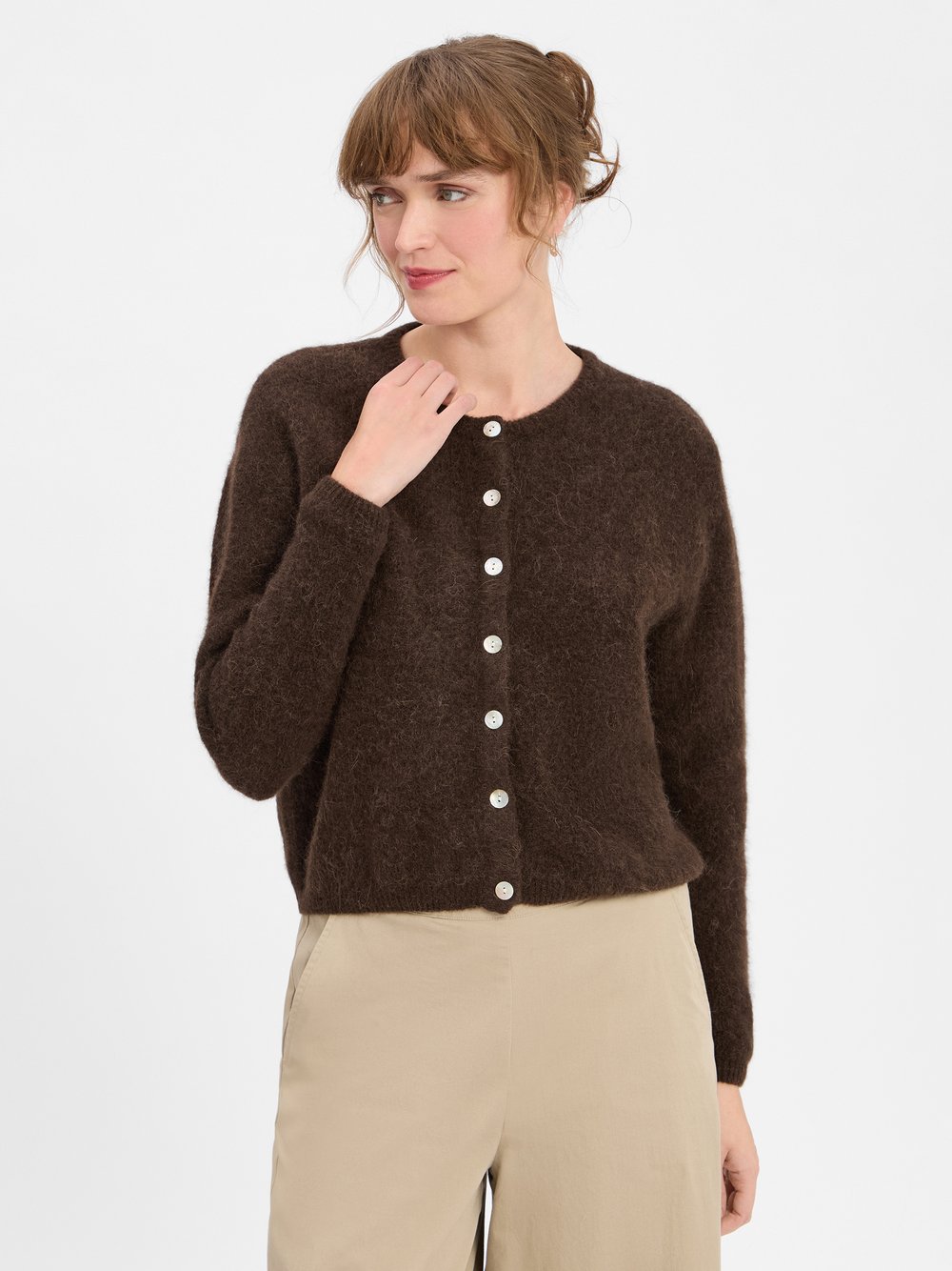 american vintage Strickjacke mit Alpaka-Anteil Damen Feinstrick braun, M