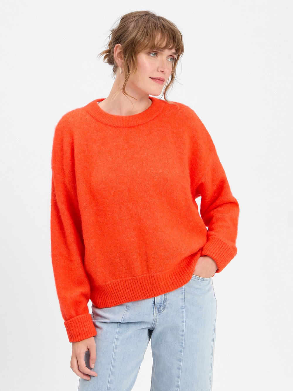 american vintage Strickpullover mit Alpaka-Anteil Damen Wolle rot, M/L