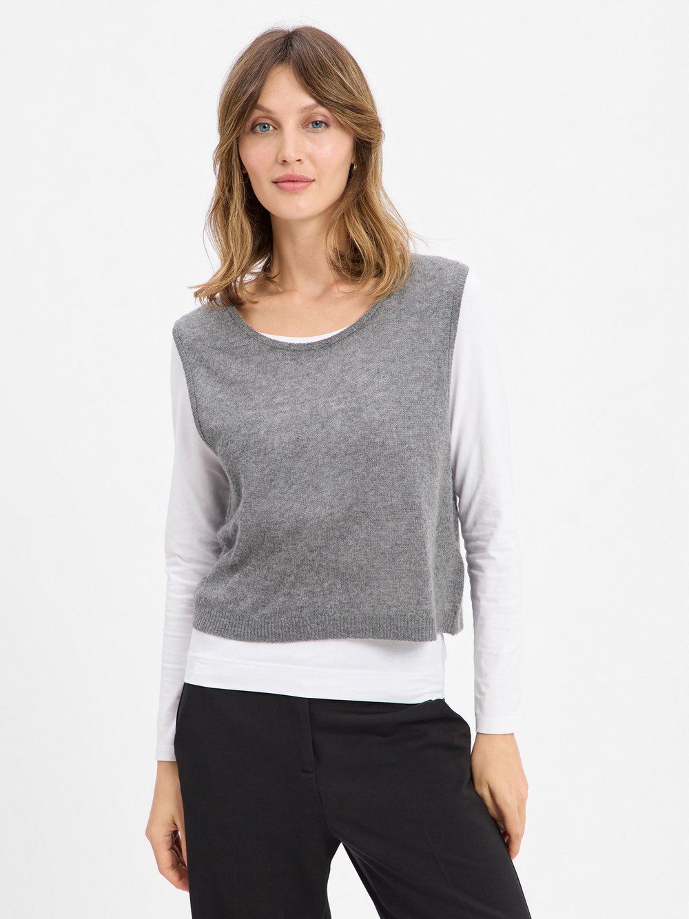 american vintage Pullunder mit Cashmere-Anteil Damen Wolle grau meliert, S