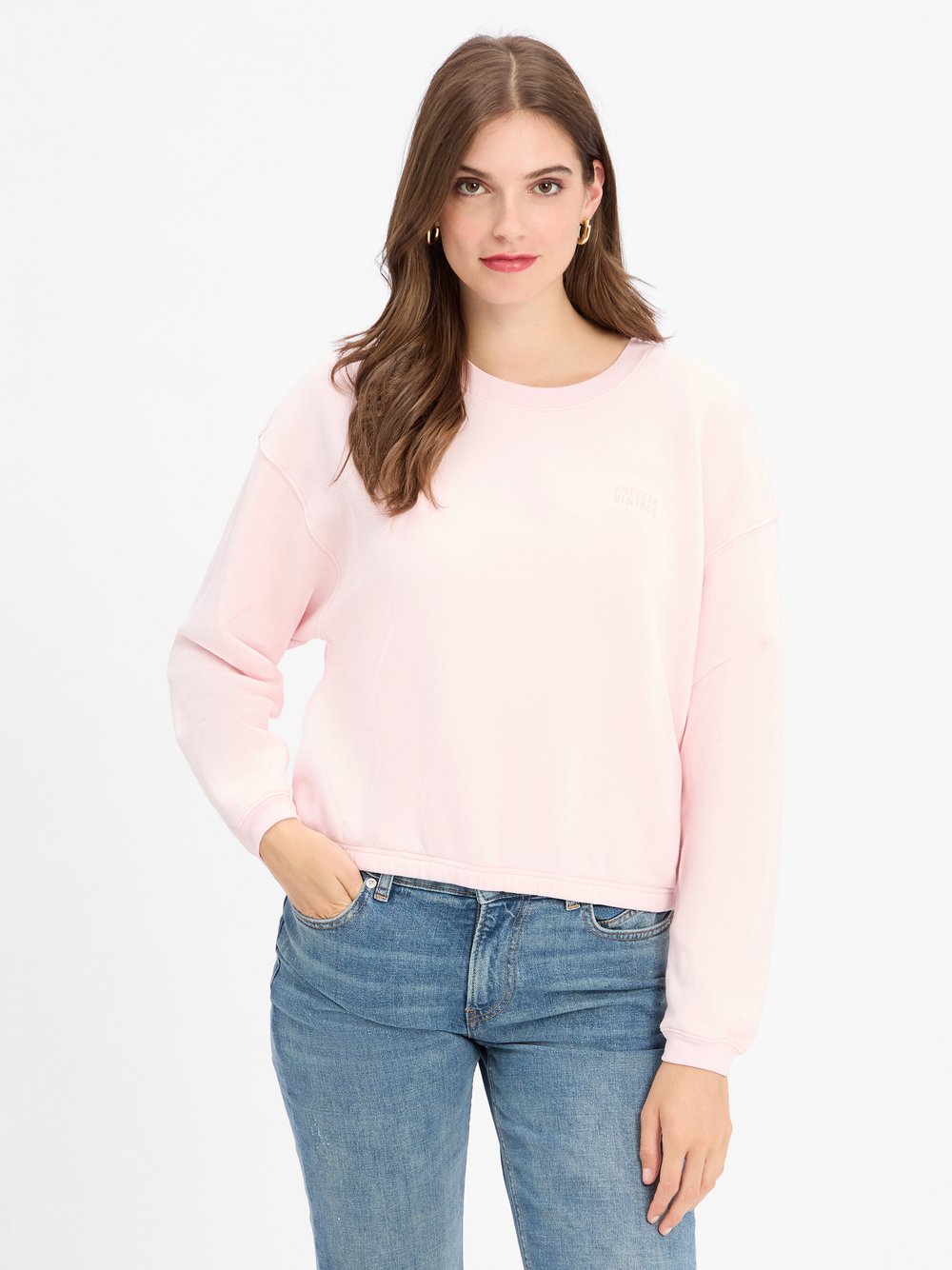 american vintage Sweatshirt Damen Baumwolle rosa, L