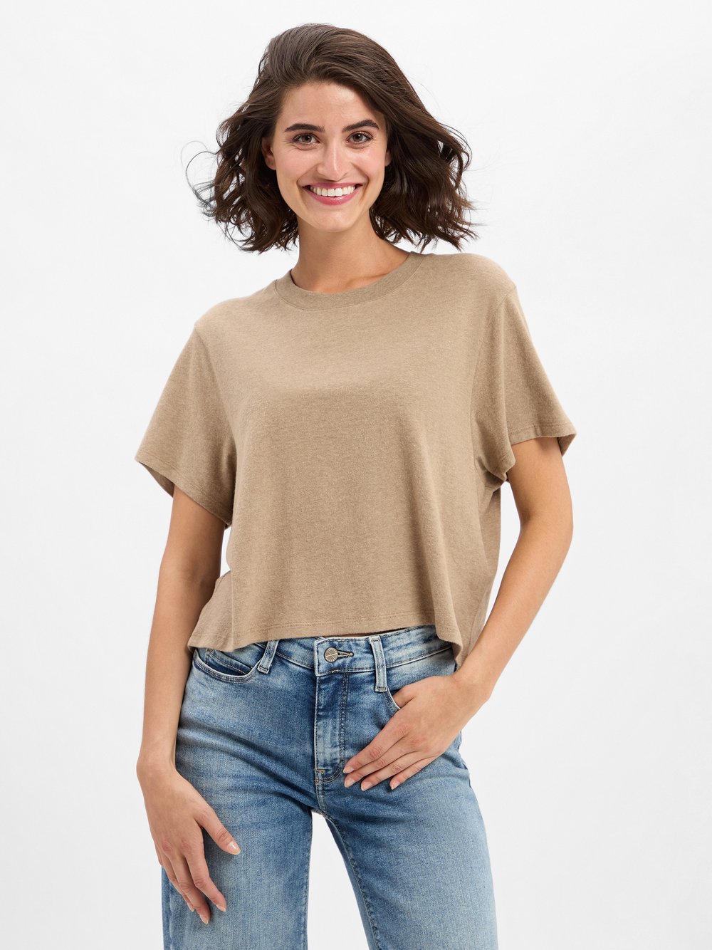 american vintage T-Shirt Damen Baumwolle braun meliert, M