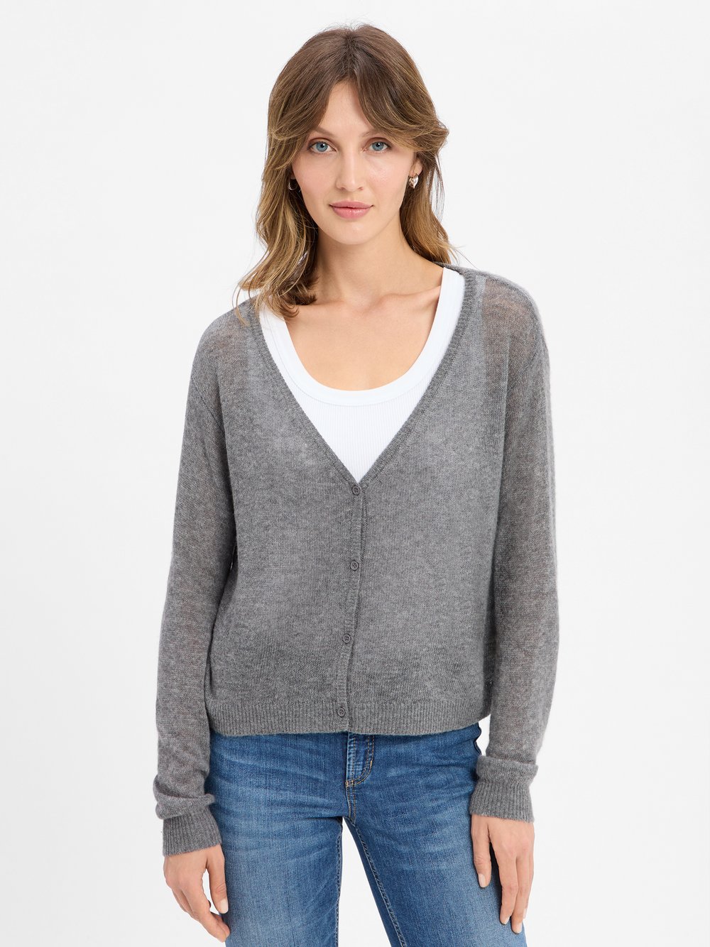 american vintage Strickjacke mit Cashmere-Anteil Damen Wolle grau meliert, M