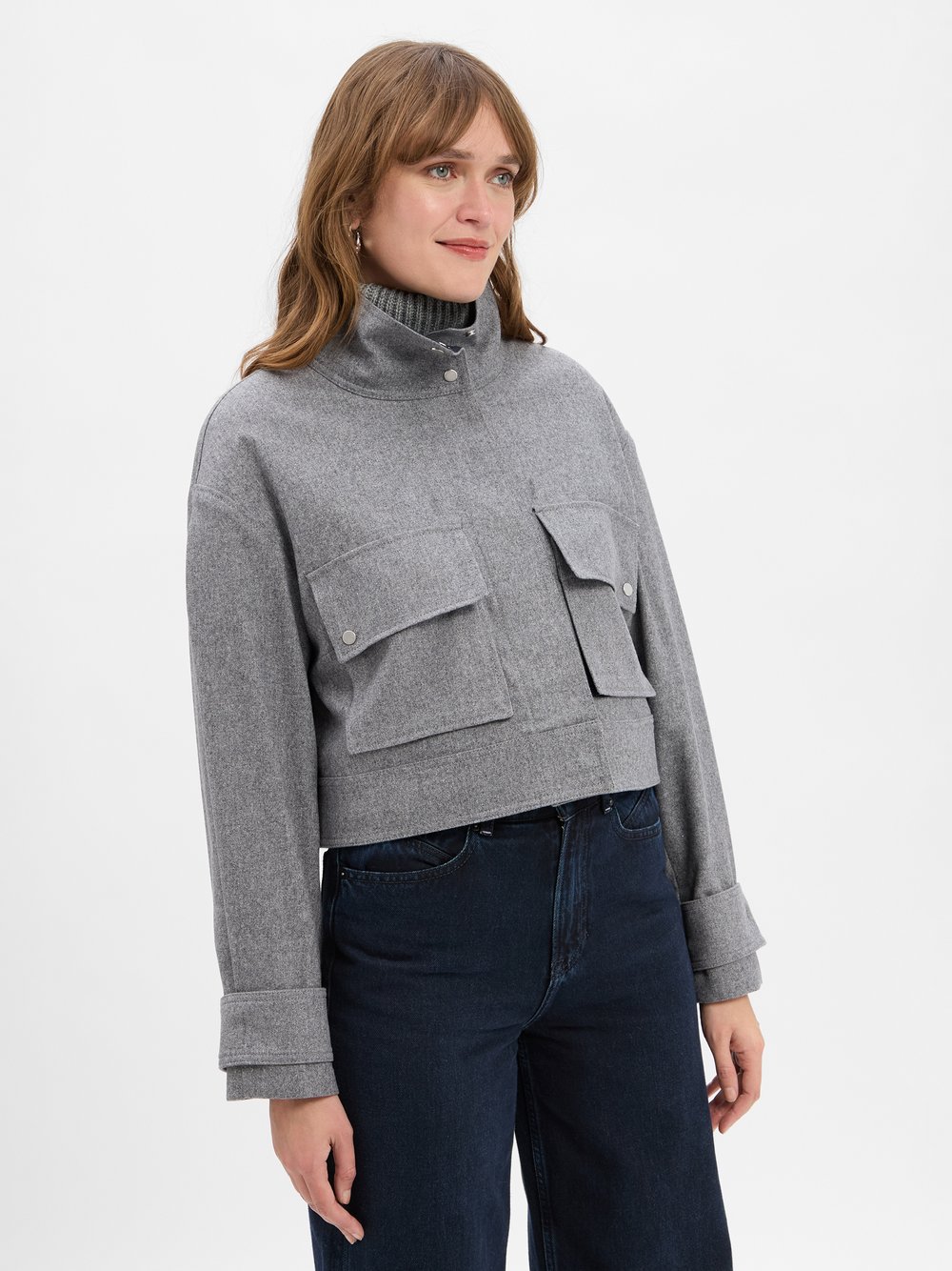 BOSS Kastenjacke mit Woll-Anteil Damen Wolle grau meliert, 38
