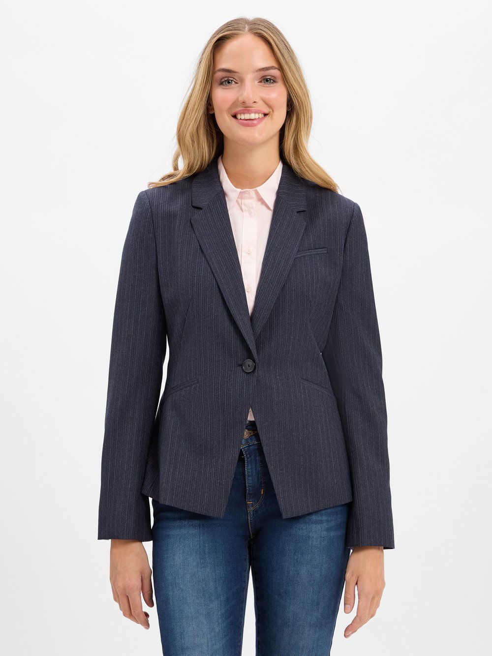 BOSS Schurwoll-Blazer Damen Schurwolle blau gestreift, 40