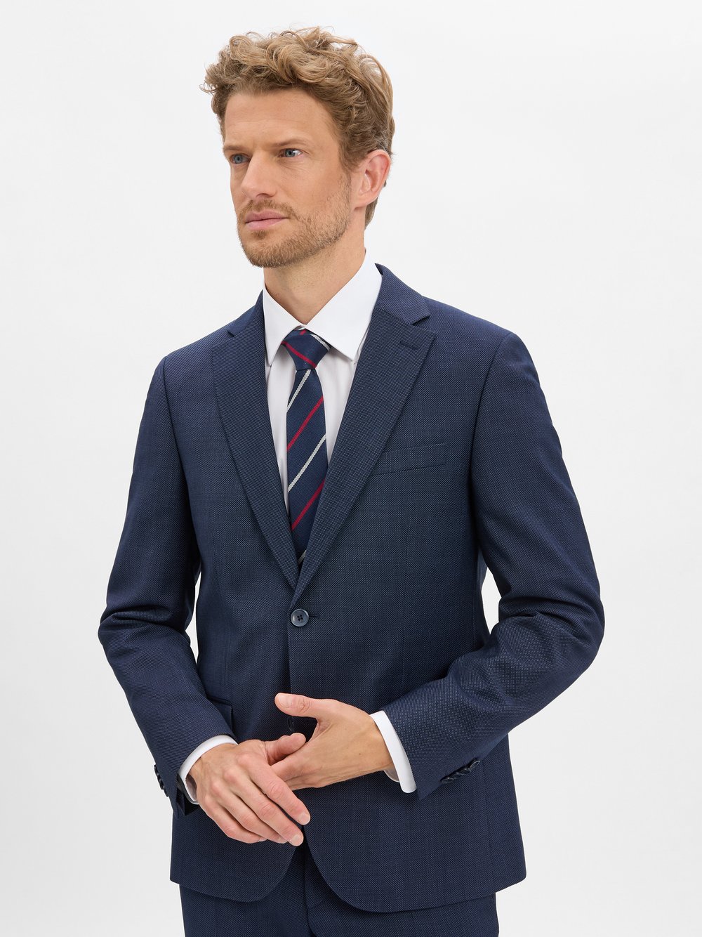 Bugatti Baukasten-Sakko Herren Regular Fit blau strukturiert, 26