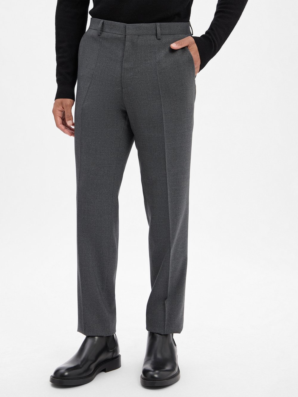 BOSS Schurwoll-Baukastenhose Herren Regular Fit Schurwolle grau strukturiert, 48