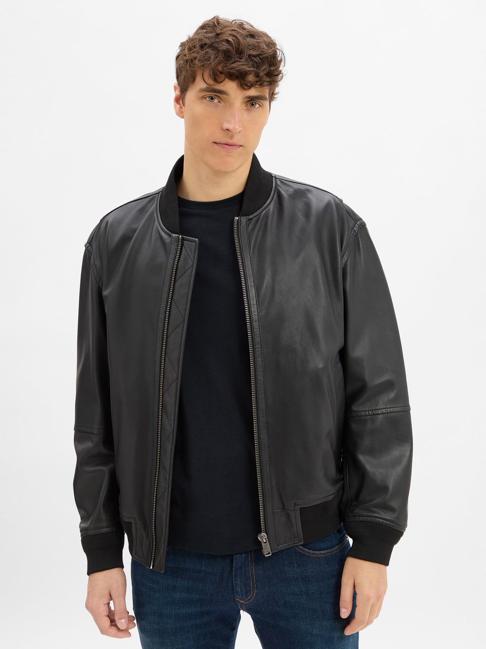 Thumbnail - BOSS Orange Lederjacke Herren schwarz, 54