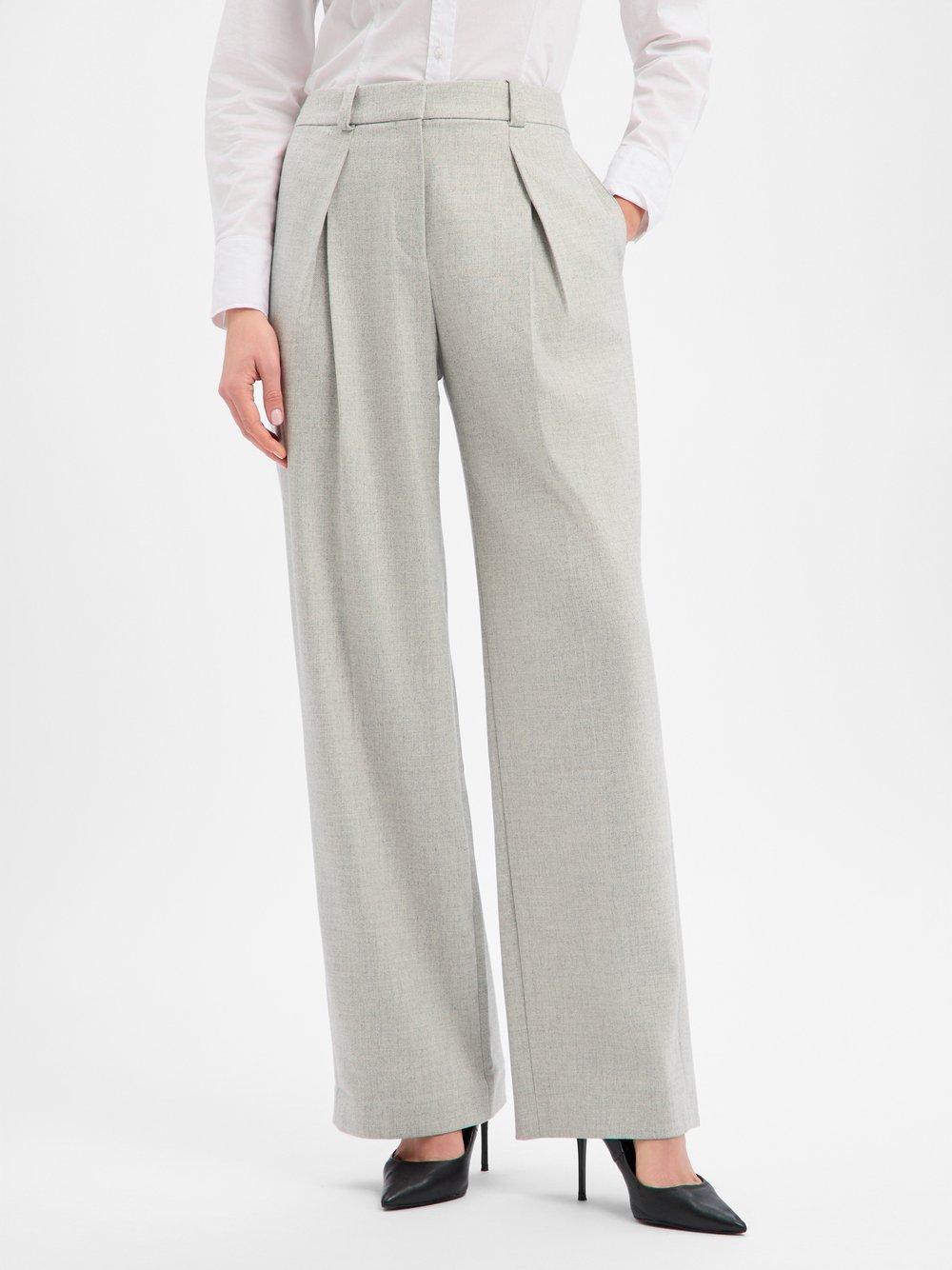 BOSS Orange Hose mit Woll-Anteil Damen grau meliert, 36