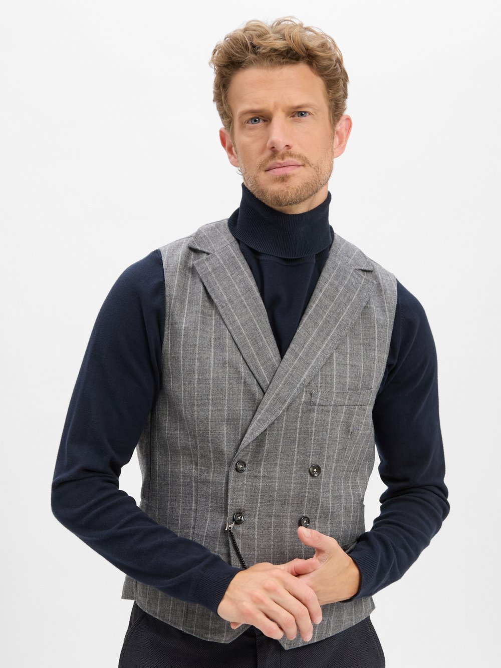 CG - CLUB of GENTS Anzugweste aus Schurwolle Herren Regular Fit grau gestreift, 56