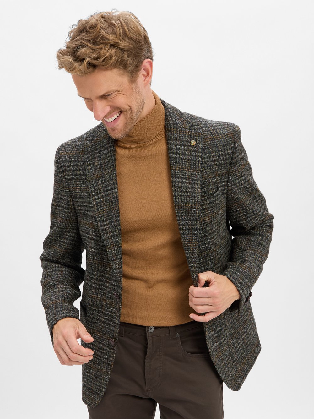 Carl Gross Schurwoll-Sakko Herren Modern Fit Schurwolle mehrfarbig kariert, 54