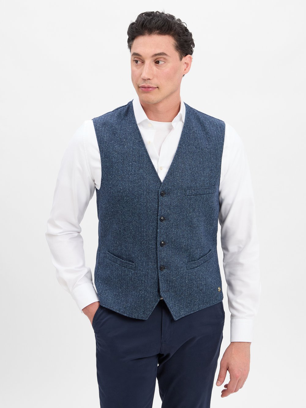 Carl Gross Anzugweste mit Seiden-Anteil Herren Regular Fit Wolle blau gemustert, 52