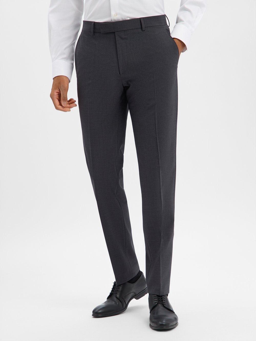 BOSS Baukasten-Schurwoll-Anzughose Herren Regular Fit Schurwolle schwarz meliert, 28