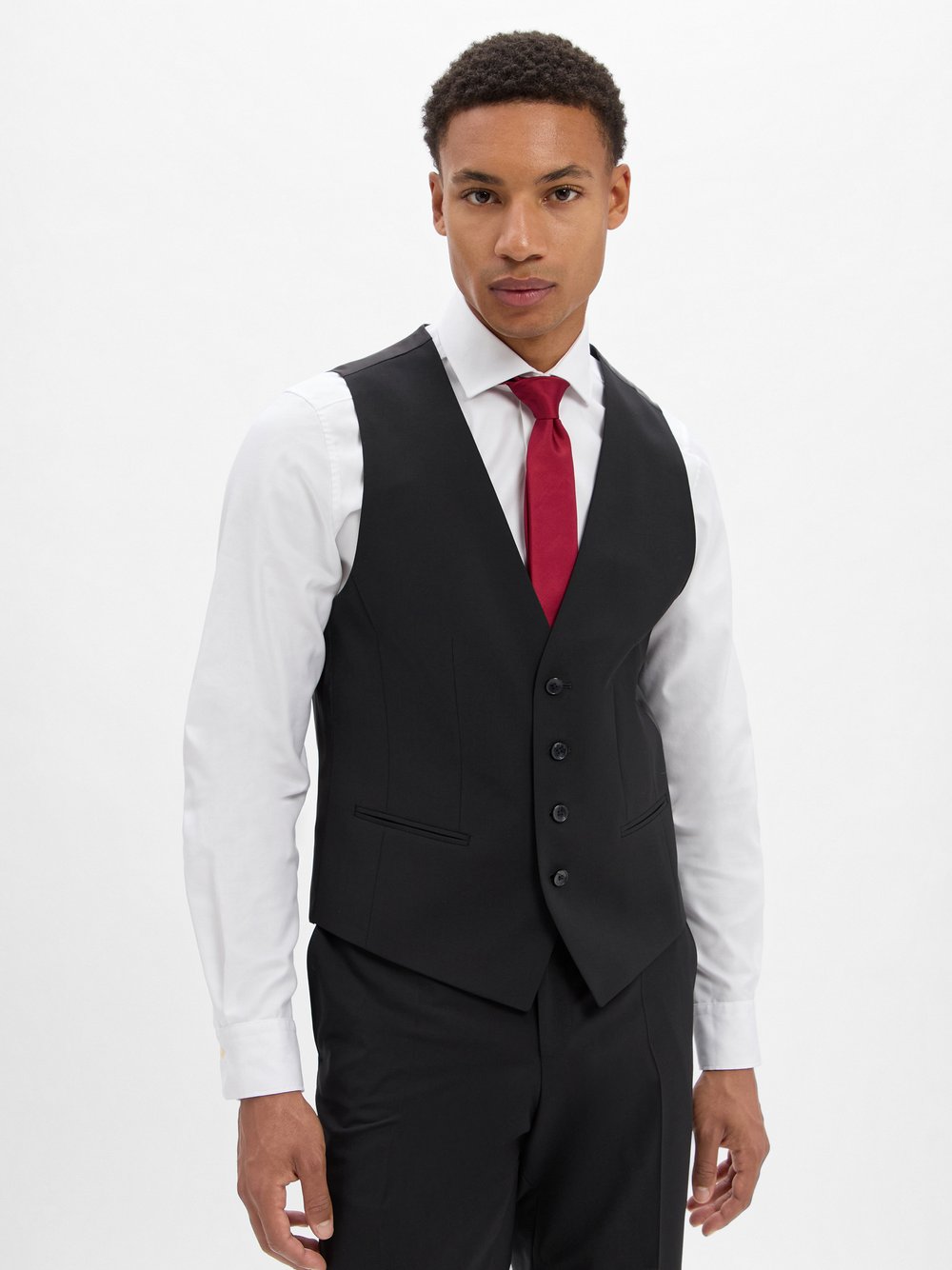 BOSS Baukasten-Schurwoll-Anzugweste Herren Regular Fit Schurwolle schwarz, 50