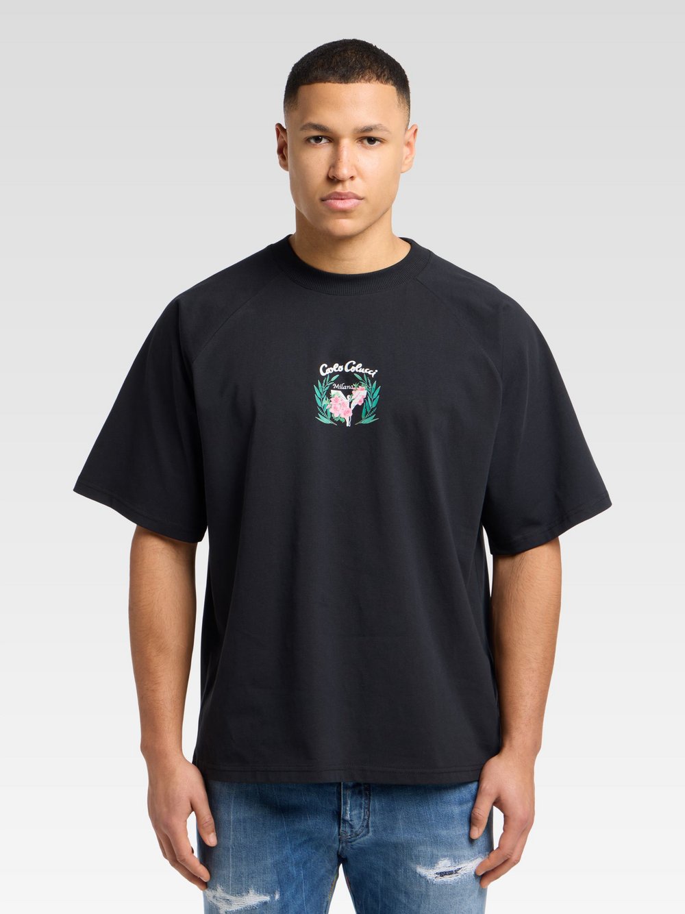 Thumbnail - Carlo Colucci T-Shirt Herren Baumwolle schwarz gemustert, L