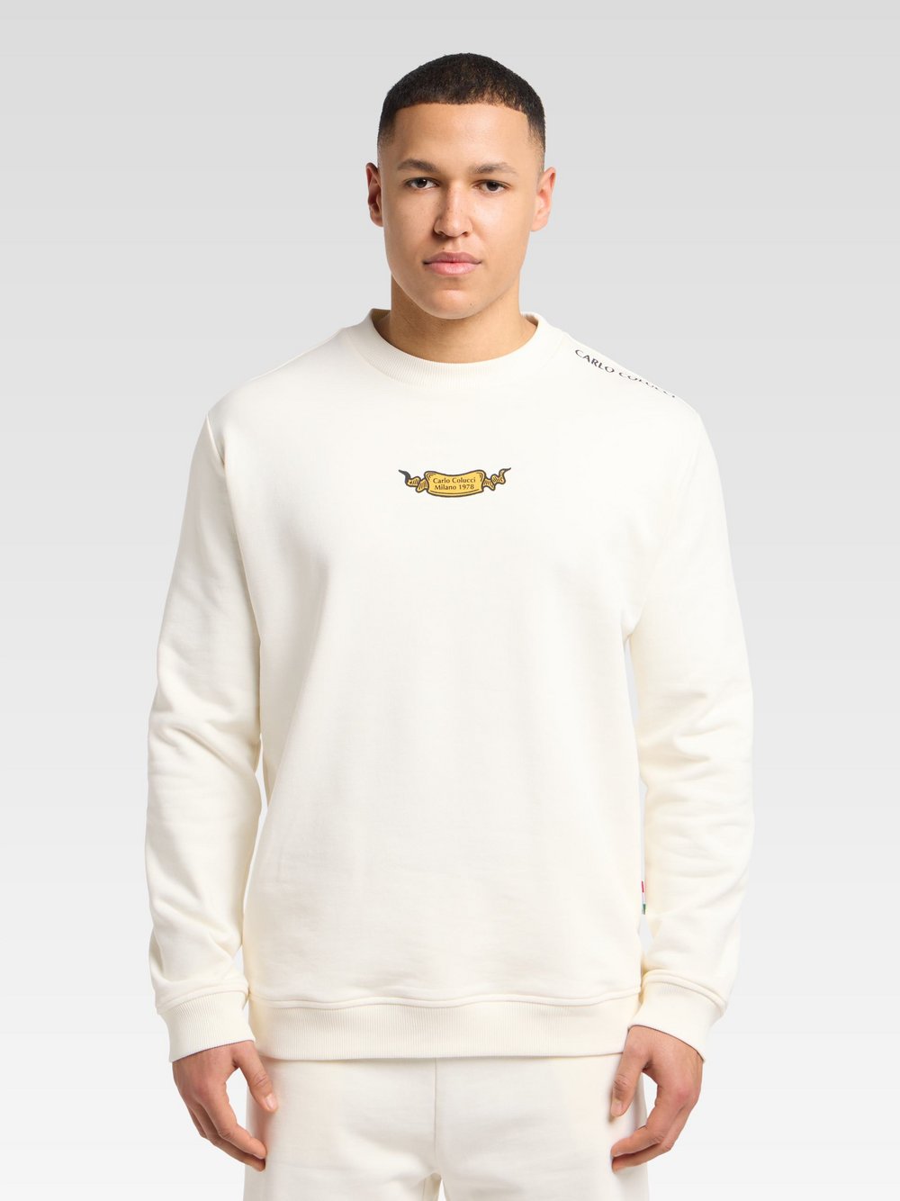 Thumbnail - Carlo Colucci Sweatshirt Herren Baumwolle weiß bedruckt, M