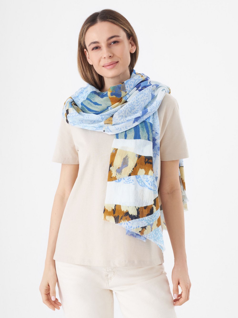 Thumbnail - Codello Schal Damen Baumwolle blau bedruckt, ONE SIZE