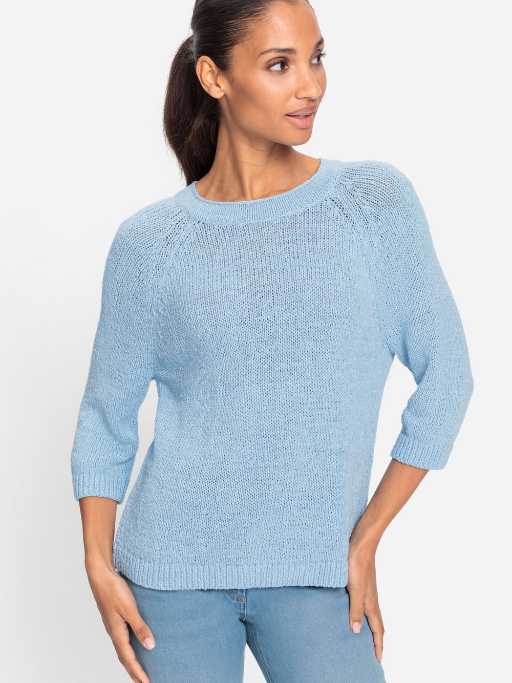 Olsen Grobstrickpullover Damen Baumwolle blau, 40