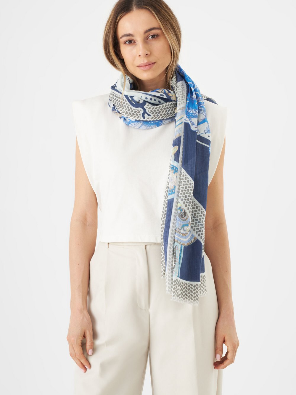 Codello Schal Damen Baumwolle blau bedruckt, ONE SIZE
