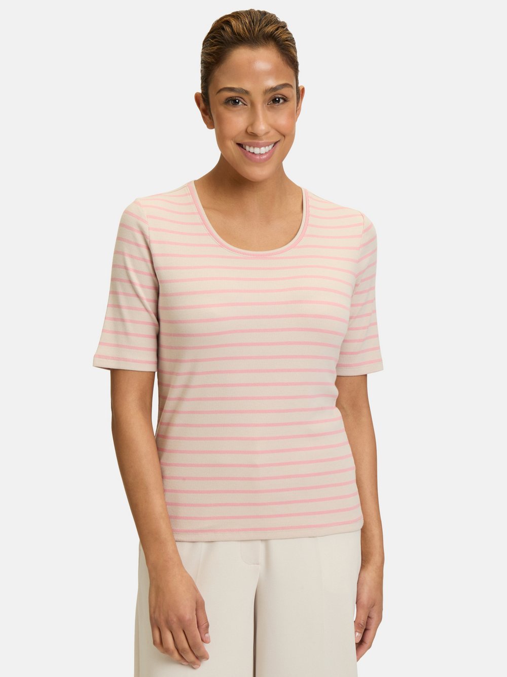 Betty Barclay Basic Shirt Damen Baumwolle beige gestreift, 46
