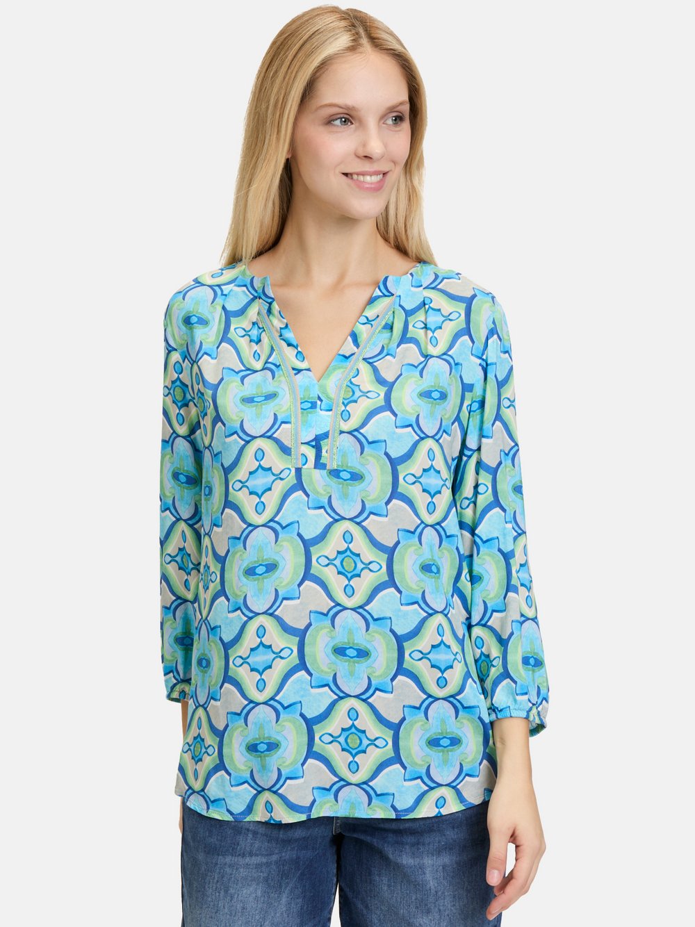 Cartoon Casual-Bluse Damen Viskose blau gemustert, 34