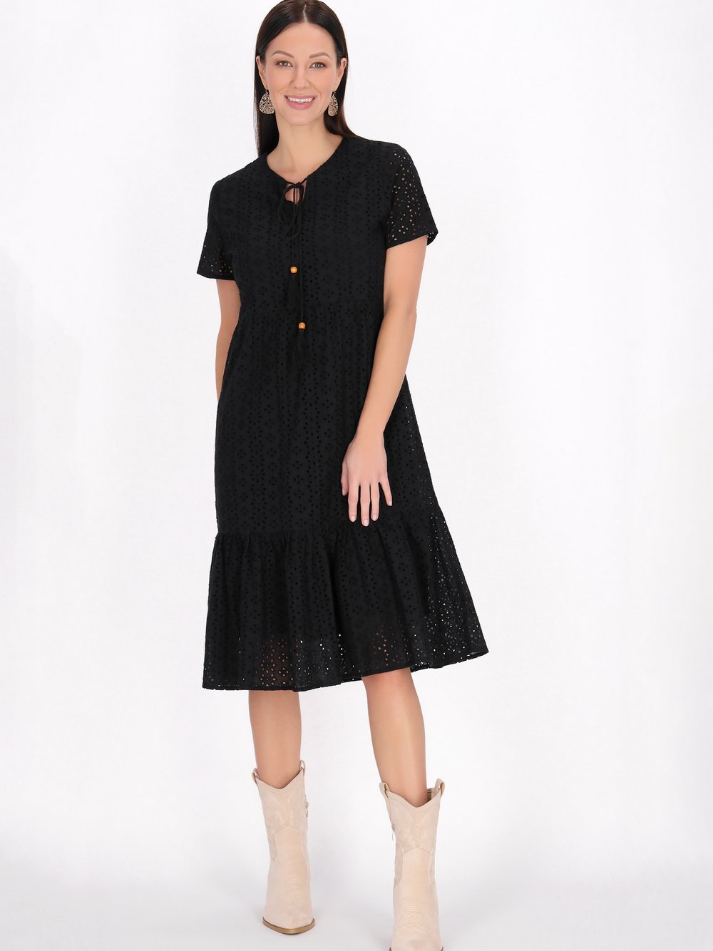 Thumbnail - Usha Kleid Damen Baumwolle schwarz strukturiert, XL