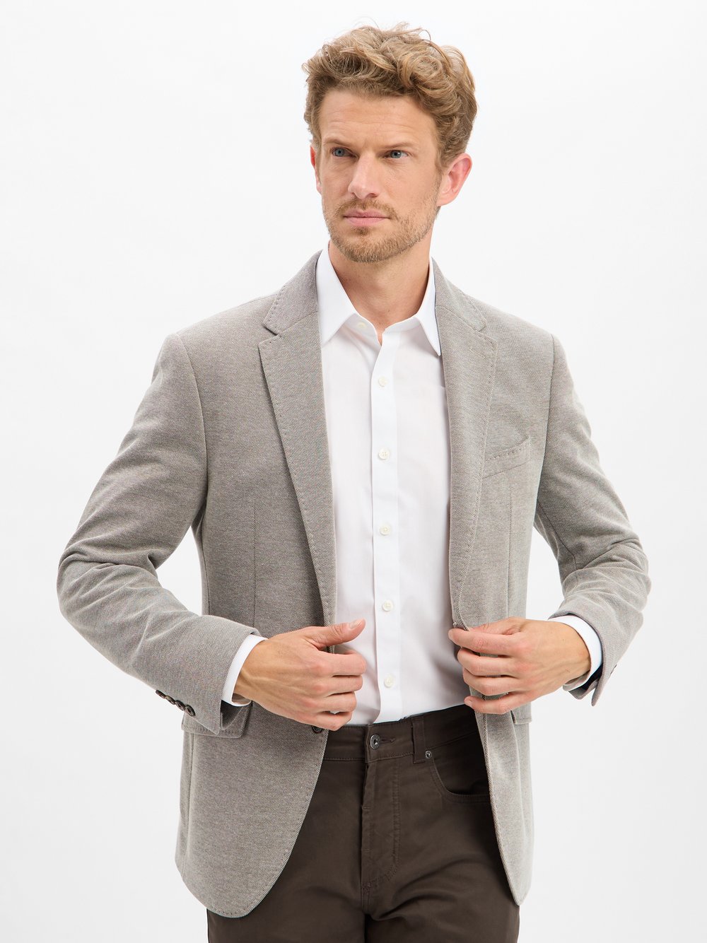 Pierre Cardin Jersey-Sakko Herren Regular Fit Baumwolle grau meliert, 28