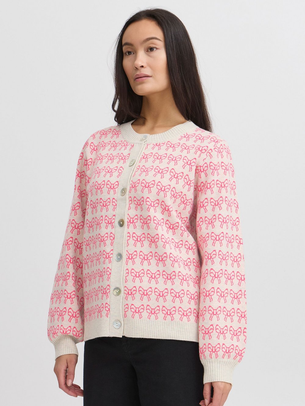 Ichi Strickjacke Damen rosa gemustert, L